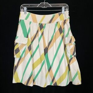 Vintage Anthropologie Y2K Fei Skirt Cargo Pockets Artsy Stripe White Green 4